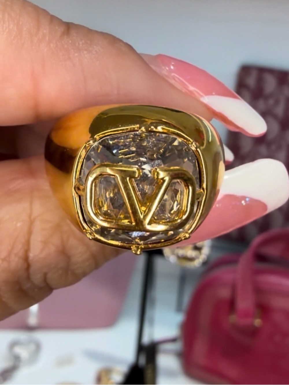 💖💖SOLD💖💖Valentino Gold Crystal CV Signet Ring - Gold